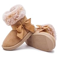 Femizee Girls Winter Boots – Warm & Cozy Faux Fur Lined Suede Ankle Snow Boots with Side Zipper and Bow Detail, Kids Non-Slip Cold Weather Shoes Size 13 Little Kid 1969 Brown
