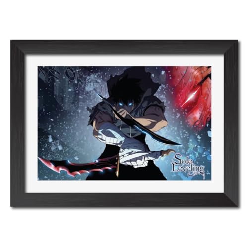 Image of TenorArts Sung Jinwoo Poster Solo Leveling Anime Posters Laminated Photo Frame Painting with Matt Finish Black Textures (12inches x 9inches)