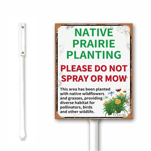 20x30 CM Vintage Native Prairie Planting Metal Sign, Native Plant Sign for Yard With Stake, Wildflower Pollinators Habitat Garden Decor, Sturdy Aluminum Fade Resistant Easy to Install