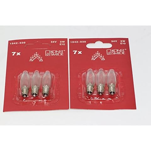 6 Pack Of Konstsmide 34V, 3W, E10, MES Spare Welcome Candle Bridge Bulbs Cover