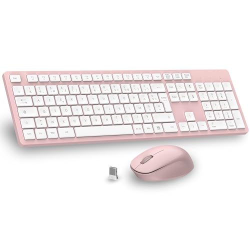 LeadsaiL Ensemble Clavier et Souris sans Fil, Ultra Mince and Silencieux Clavier AZERTY Français Pleine Taille 2.4G avec Récepteur USB pour PC, Ordinateur...