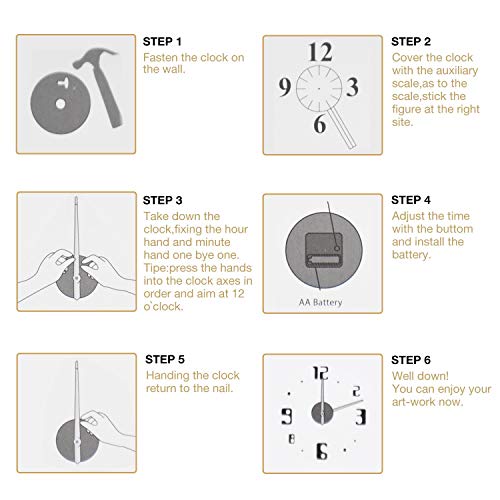 Xinlands DIY Wall Clock Silent 3D Acrylic Sticker Roman Numbers Adhesive Modern Art Wall Clock Parts Kit Home Decorations for Office Living Room Bedroom