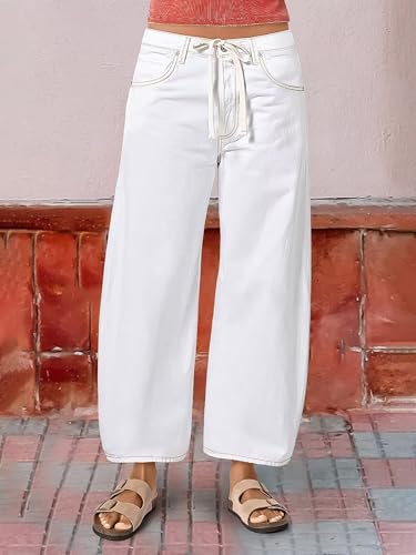Flamingals Barrel Jeans for Women Trendy Mid Rise Stretchy Drawstring Cropped Jeans Boyfriend Casual Ankle Pants2