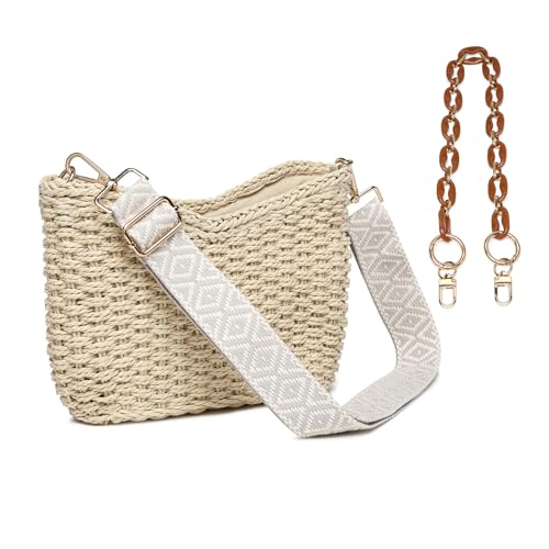 Image of Beaguful Women's Handmade Woven Shoulder Bags Straw Crossbody Purse Stylish Beach Hobo Handbags with Zipper Closure