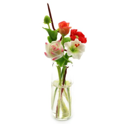MyTinyWorld Dolls House Miniature Mixed Cut Flowers in a Glass Vase