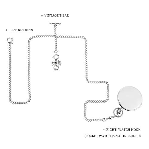 Treeweto Men's Double Albert Chain Pocket Watch Curb Link Key Chain 3 Hooks With Antique Dragon Silver Pendant Design Charm Fob T Bar #TOP5
