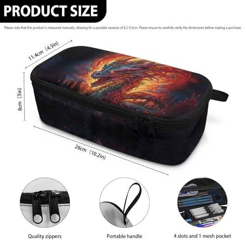 Image of Cool Dragon Boys Pencil Case Large Capacity,Black Pencil Pouch for Kids Portable Pencil Organizer for Children Girls Aesthetic Pencil Bag with Double Zipper Pencil Box Make Up Bag