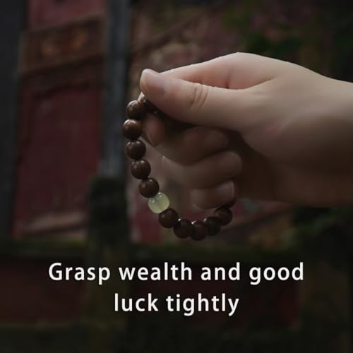 Feng Shui Wood Bracelet – Natural Golden Sandalwood Beads, Buddhist Mala for Wealth, Luck, Prosperity, & Positive Energy, Unisex Spiritual Gift for Meditation & Healing4