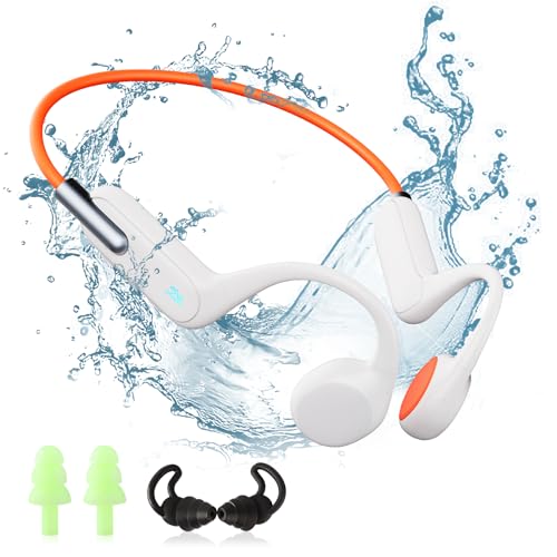 HIFI WALKER Auriculares de Conducción Ósea, Inalámbricos Deportivos con Bluetooth 5.3, IPX8 Impermeable, Micrófono Incorporado y Reproductor MP3 de 32 GB - Blanco