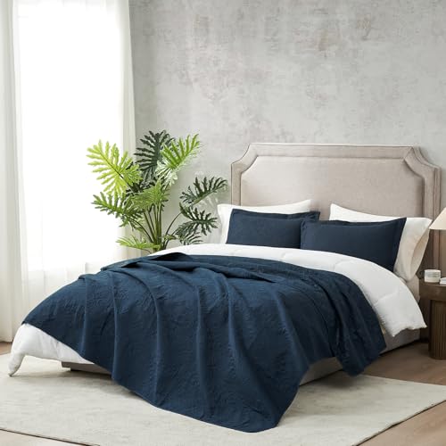 Hansleep Navy Quilt California King Size - Baroque Ultrasonic All Season Bedspread California King, Soft Lightweight Coverlet Bedding Set, 3 Pieces (1 Quilt, 2 Pillow Shams) by Hansleep - Used condition - Image 2