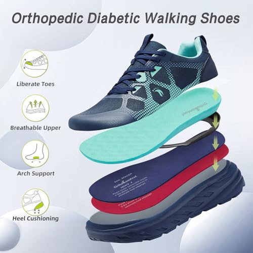 Men's Orthopedic Diabetic Wide Running Shoes: Comfortable Casual Arch Support Plantar Fasciitis Sports Sneakers, High Arch Swollen Outdoor Work Tennis Walking Shoes for Foot and Heel Pain Relief3