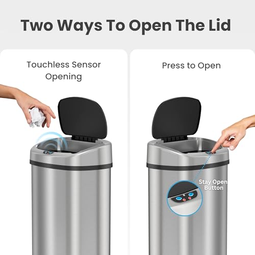 Image of iTouchless 13 Gal Steel Sensor Trash Can | AC Adapter, AbsorbX Odor Filter