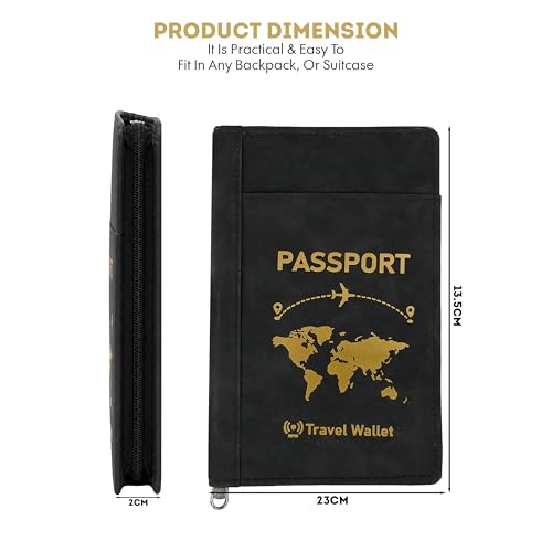 Image of Storite RFID Blocking PU Leather Travel Passport Holder, Black | Cover Case, Travel Wallet, Document Organiser, Removable Hand Strap, For Men & Women