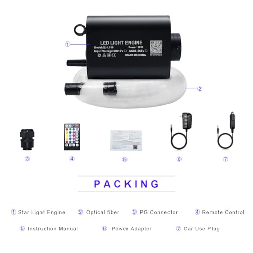 AKEPO 16W Fiber Optic Lights Optical Fibre Star Ceiling Light Kit RGBW APP+Music Control Car Home Use, Sound Sensor Light Source with 28key RF Musical Remote and Fiber Cable 450pcs 0.75mm 9.8ft/3m