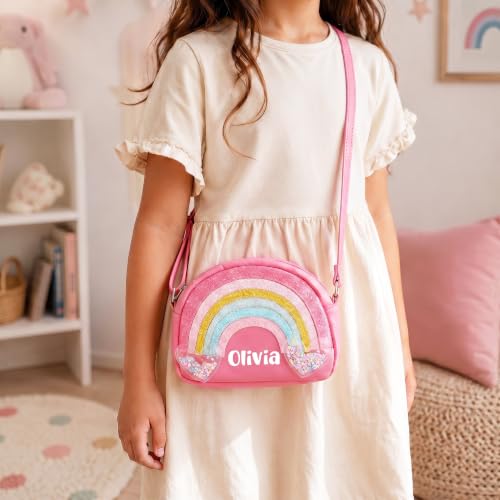 Image of Personalized Purse, Rainbow Glitter Custom Name Crossbody Bag