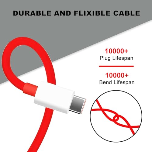 Image of Oneplus 100W Type A to C Supervooc Charging Cable for Oneplus 13, 13R, Open, 12, 12R, Nord N30 5G, 11, 11R, 10 Pro,10R,10T,9Pro,9R,8Pro,8T Dash /Wrap /Vooc Fast Charge USB-C Cord, 65 Watt /80 Watt, Red