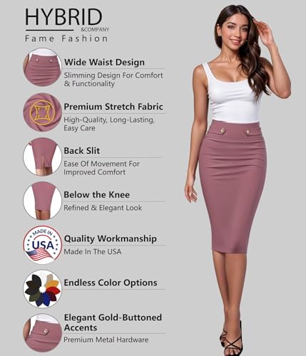 Image of Hybrid & Company Womens Pencil Skirt Premium Nylon Ponte Stretch Office Made in The USA Below Knee