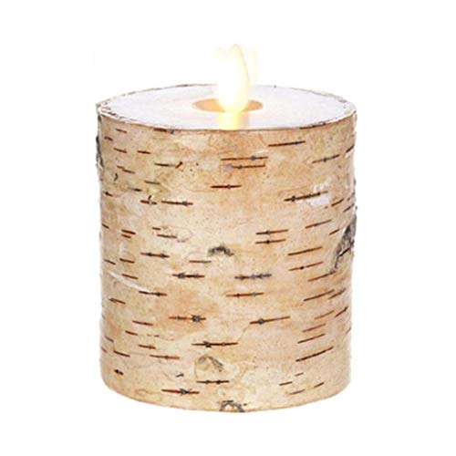 Image of Raz Imports 3.25 inchX4 inch Moving Flame Birch Wrapped Pillar Candle