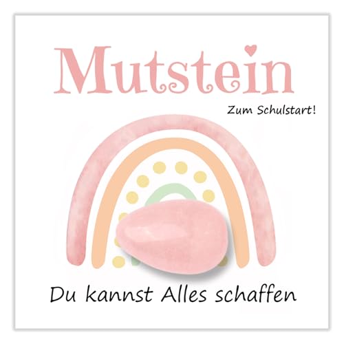 Glückssteine für Einschulung 2025, Mutstein Schultüte Füllung Schulanfang Geschenk, Glücksbringer Mutmacher Geschenk mit Grußkarte Geschenkbox für Jungen & Mädchen (Rosa Mutstein)