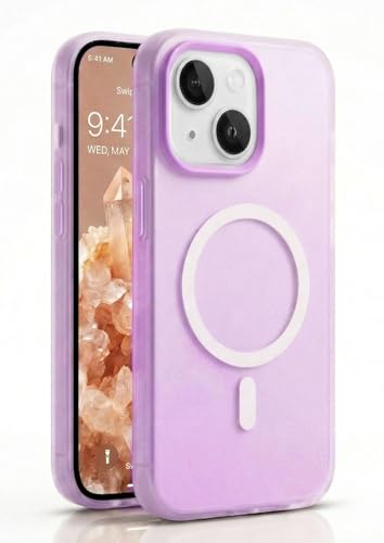 Image of amazon basics Luxury MagSafe Compatible Magnetic Case for iPhone 15 | Soft Touch Matte Pastel Finish | Shockproof Back Cover with Camera Protection (Purple)