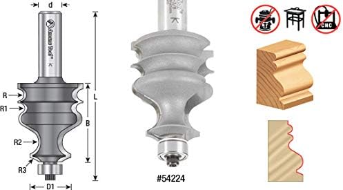 Amana Tool - (54224) Carbide Tipped Classical Architectural Molding 1/8 x 5/32 Radius x 1-3/8 Dia x 1-5/8 x 1/2" Shank