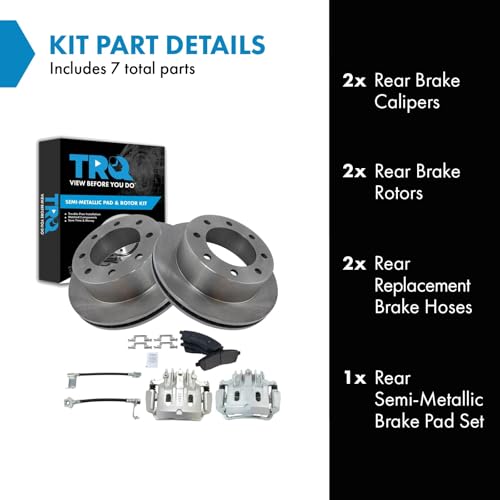 Image of TRQ Rear Brake Pad & Rotor Kit Semi-Metallic Driver & Passenger Side Compatible with 2000-2005 Ford Excursion 2001 F-250 Super Duty 2000-2001 F-350 Super Duty
