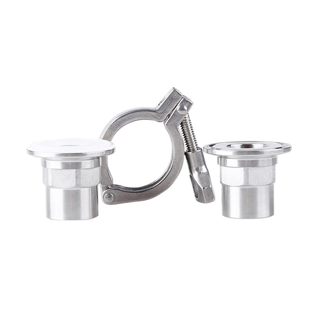 Ensemble d'accessoires sanitaires en acier inoxydable 304 : adaptateur de virole à vis avec couvercle à triple pince avec joint en silicone pour les applications alimentaires et de boissons