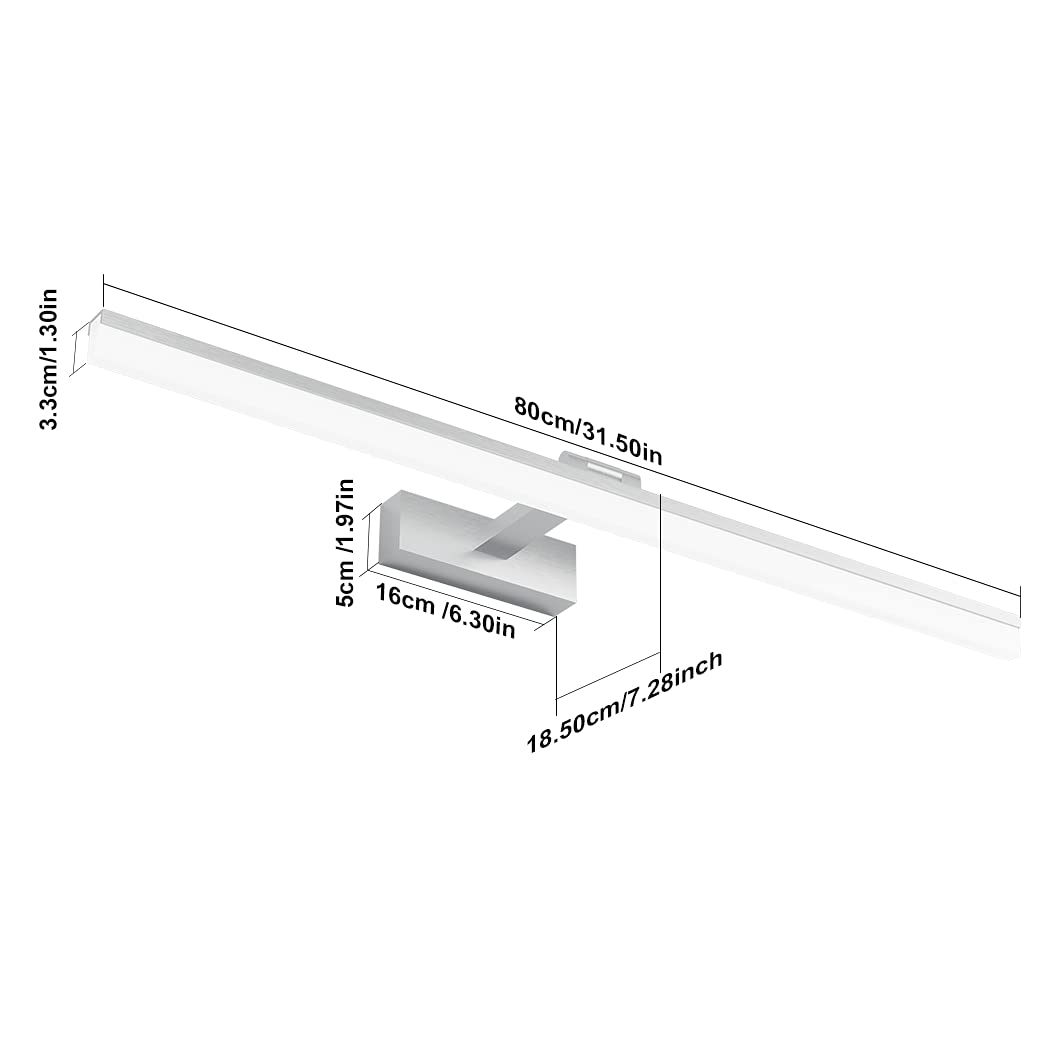 Klighten Lampada Specchio Bagno 24W 80CM Impermeabile IP44, LED Bianco Freddo 6000K 1170LM Luce 180°Regolabile, Non Dimmerabile