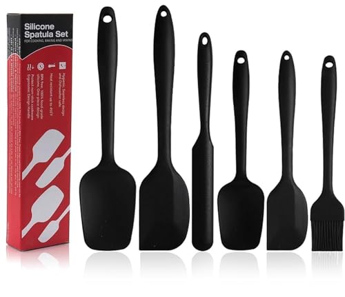 Image of Baskety Silicone Spatula Set - 6 Piece Non-Stick Silicone Spatula Set with Stainless Steel Core - Heat-Resistant Spatula Kitchen Utensils Set for Cooking, Baking and Mixing (Black)