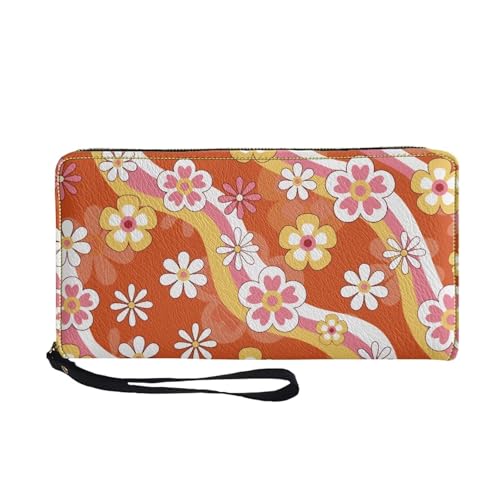 Funny Womens Wallet with Zipper Beautiful Daisy Clutch Wallet for Women Soft Portable Leather Wristlet Purse Zipper Around Large Capacity Credit Card Holder