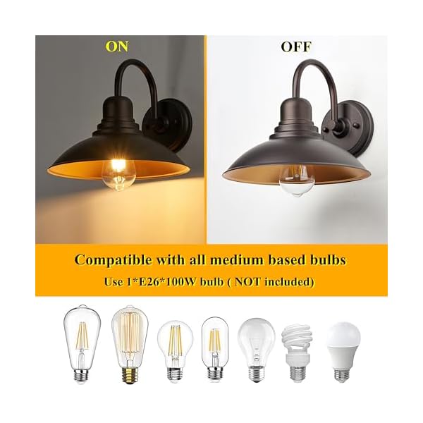 Bronze gooseneck barn light rustic farmhouse indoor cottage vanity lighting with e26 based socket round outdoor barn wall sconce light for house bedroom garage bathroom  urban country home decor