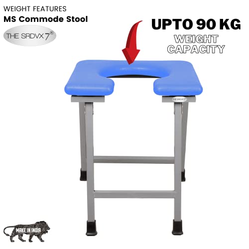 Image of Premium Folding Powder Coated Metal Steel Shower Bathing Room Mobile Commode Stool Indian Toilet Seat for Elderly Disabled man and Pregant Women Support Safe Chair Anti Slip (Blue)