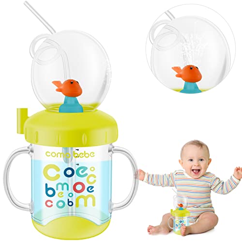 RWWPJLLWHR Drinking Cup With Whale Squirt, Cute Whale Cup Water Bottle Creative Portable Whale Spray Sippy Cup Leak Proof Baby Drinking Cup with Straw for Kids Boys Girls (green)