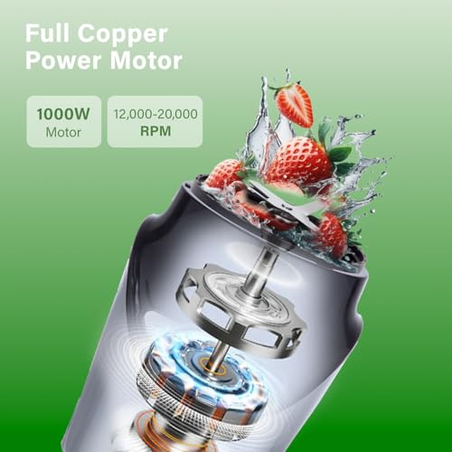 PureMate Blender and Food Processor - Powerful 18,000 RPM Extractor Blends Frozen Fruit, Nuts & Ice – 1000W Motor with Stainless Steel Blades and 3 Speed Settings – Ideal For Smoothies & Post Workout - Image 3