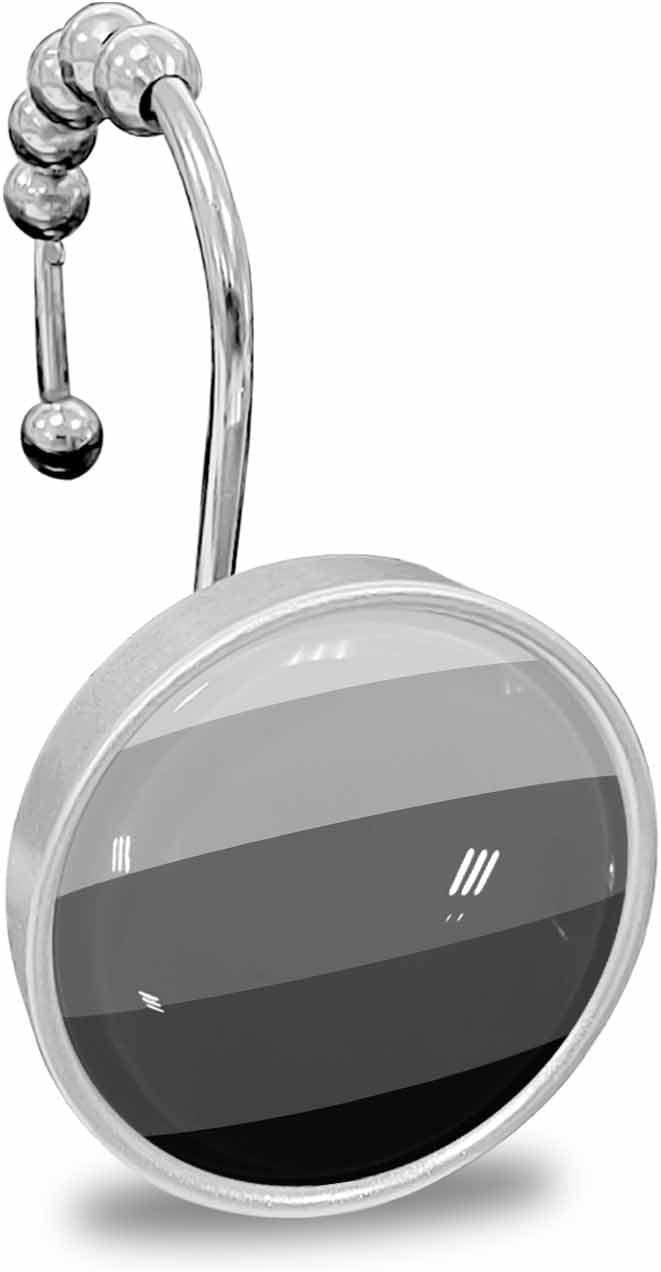 Shower Curtain Hooks 12 Pcs Black and Grey Striped Gradient Rustic Wood Board Stainless Steel Rust Proof Rolling Shower Curtain Rings, Decorative Shower Curtain Hooks Hangers for Bathroom