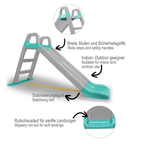 JAMARA 460549 Rutsche Funny Slide - aus robustem Kunststoff, Rutschauslauf f&uuml;r sanfte Landungen, Breite Stufen und Sicherheitsgriffe, Stabilisierungsseil, grau