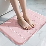 Yimobra Pink Bath Mat, Super Soft Absorbent Memory Foam Bathroom Rug Non Slip, Quick Dry, Machine Washable Floor Carpet for Tub Shower, Home Decor Accessories, 24x17