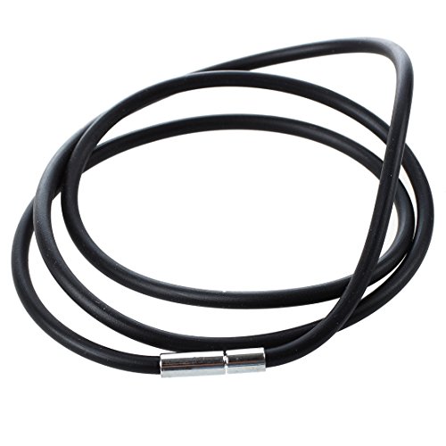 VERAWE 25.5 Inch 3MM Rubber Neck Cord Necklace with Stainless Steel Closure - Black
