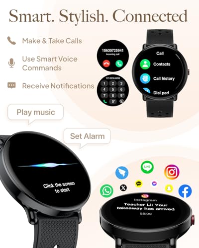 Image of Smart Watch for Women Men, for Android iOS with Sleep & Calorie Monitor, Pedometer Fitness Tracker, Bluetooth Call, IP68 Waterproof, 112+ Sport Modes Round Face Smartwatch (Black)