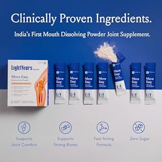 LightYears Move Easy | Advanced Joint Support Supplement | Clinically Proven Ingredients | Boswellia Serrata, Magnesium, Calcium, Vitamin D, Vitamin K2-7 | Mouth-Melting Powder | 15 Sachets