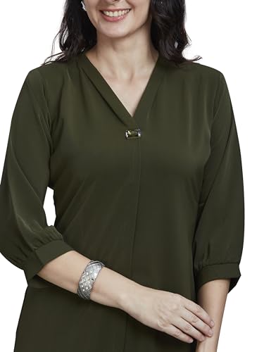 Image of nioni Women's Straight Solid Kurti with V-Fold Neck | Rayon Lycra Material | Fashionable Micro Pleates | 3 /4th Sleeve Kurta for Woman & Girls (S to 2XL)