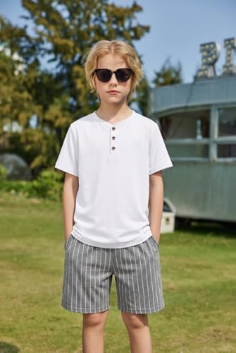 Image of Arshiner Boys 2-Piece Summer Outfit Henley T-Shirt & Shorts Set 4-12 Years