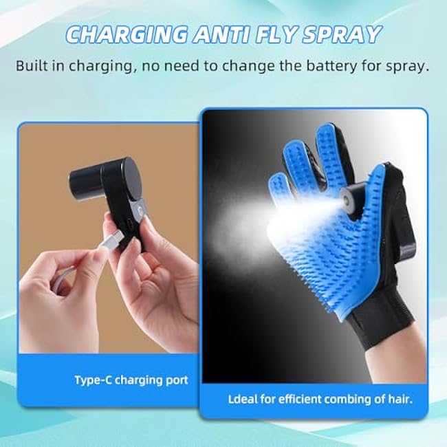 OneNine Upgrade Efficient Pet Hair Remover Glove, Cat & Dog Grooming Gloves for Shedding, Pet Steam Grooming Gloves, Deshedding Steam Glove, Upgrade Spray Cat Grooming Brushes (Blue)-PXLdffI5