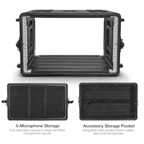 Image of Sound Town 6U Molded PE Rack Road Case with 17 inch Depth, Microphone and Accessory Storage Lids, Twist Latches, Front & Rear Rack Rails, Lightweight (STRC-PE6U)