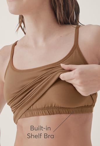 Image of Pact Womens Cotton Camisole Tank Top with Built-in Shelf Bra