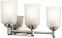Vista 11 de Kichler, Shailene 45574BK - Lámpara de tocador con 3 luces de 21.25 pulgadas con vidrio grabado satinado en color negro