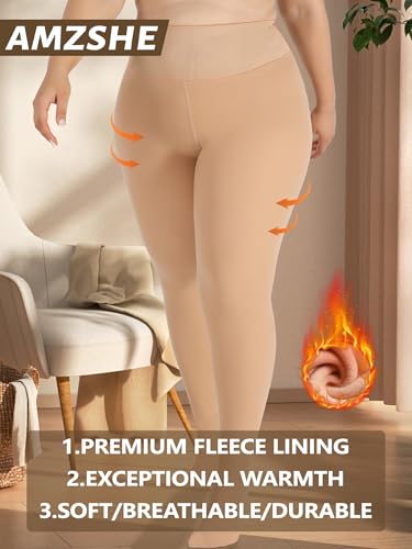 Image of Plus Size Fleece Lined Tights Women, Control Top Thermal Tights for Women, Fake Translucent Winter Warm Tights