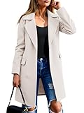 Fazortev Womens Casual Long Sleeve Wool Blend Pea Coat Lapel Notched Collar Warm Midi Jacket Overcoat