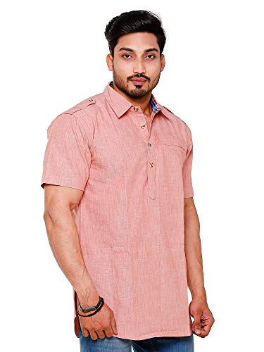 Image of Mens Cotton Linen Half Sleeve Plus Size Short Kurta