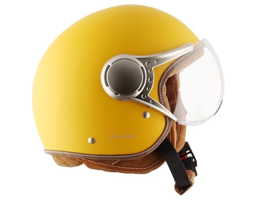 Image of Axor Retro Jet West ISI and DOT Certified Matte Finish Open Face Helmet for Men and Women with Clear Visor- Dull Yellow -L
